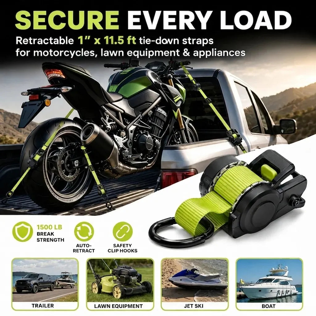 🔥HOT SALE🔥⚡Green Ratchet Straps 11.5ft – 1500LB Hold for Moves & More