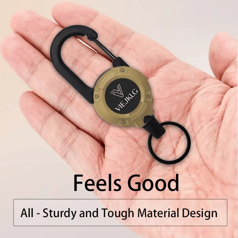 🔑Retractable Carabiner Keychain – 65cm steel lanyard, 100,000 pull cycles. Lightweight & sturdy.