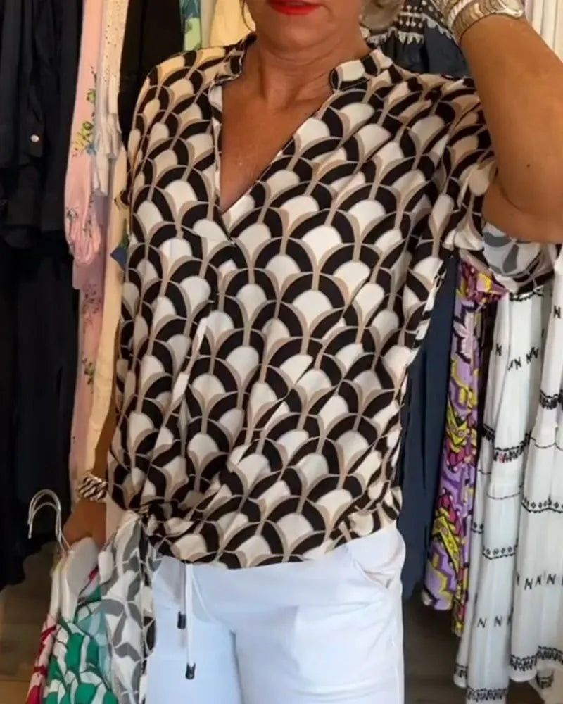 Short-Sleeved V-Neck Printed Casual Top (Buy 2 Free Shipping)