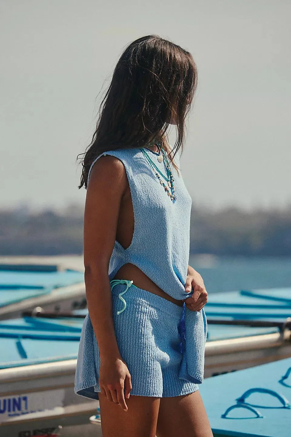 Women's Solid Color Knit Tank Top & Shorts Two-piece Set
