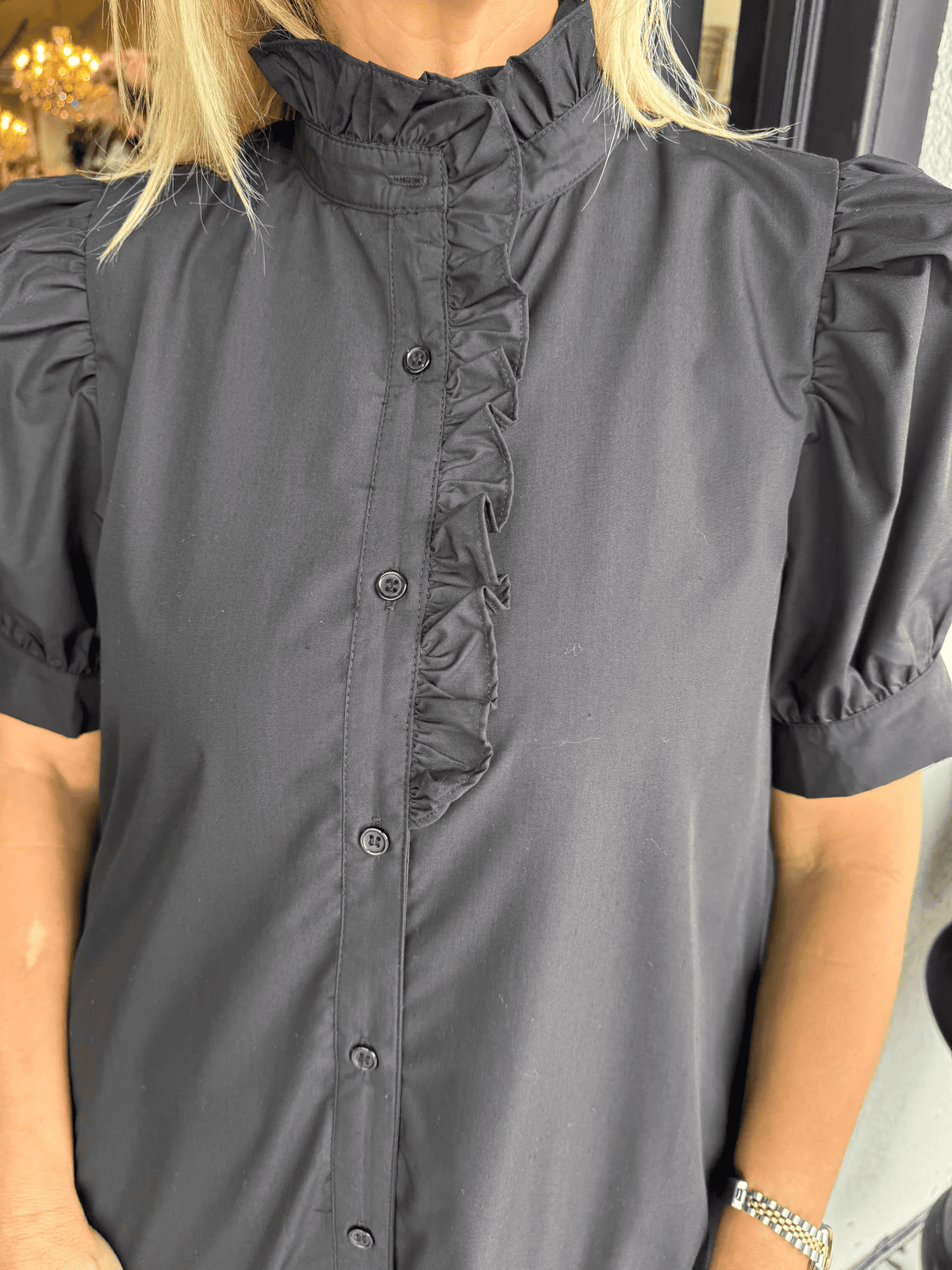 Lace Bubble Sleeve Button Down Dress