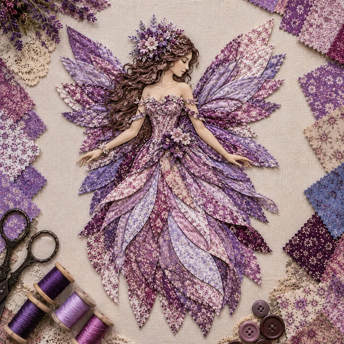🔥HOT SALE🔥🧚‍♀️🌸 Premium Fairy Patchwork DIY Kit | High-Quality Layered Fabric with Floral Wings DIY Handmade Fantasy Wall Decor ✨15*12cm