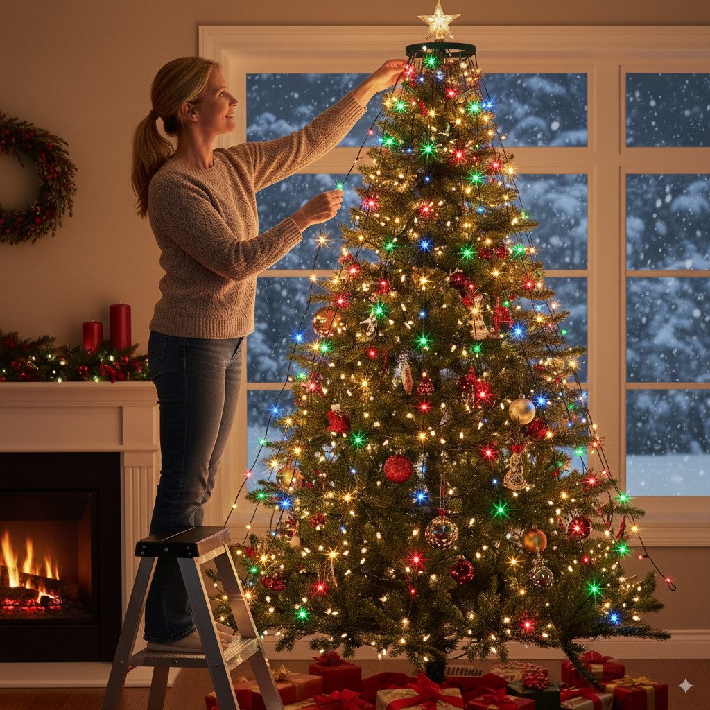 🎄🔥Waterproof Christmas Tree Waterfall Lights with Ring