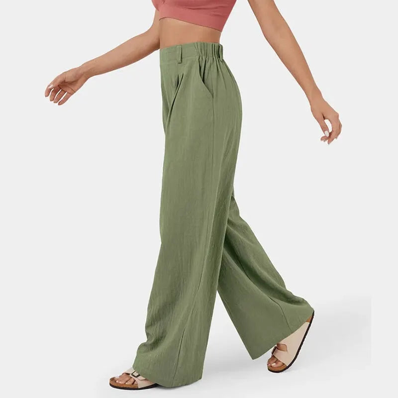 High Waisted Plicated Side Pocket Wide Leg Pants (Buy 2 Free Shipping)