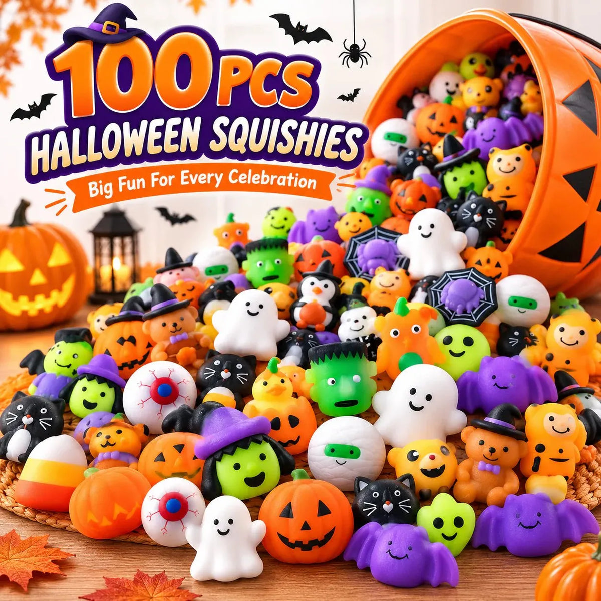 🎃 100PCS Halloween Mochi Squishy Toys – Cute Sensory Party Favors & Goodie Bag Fillers