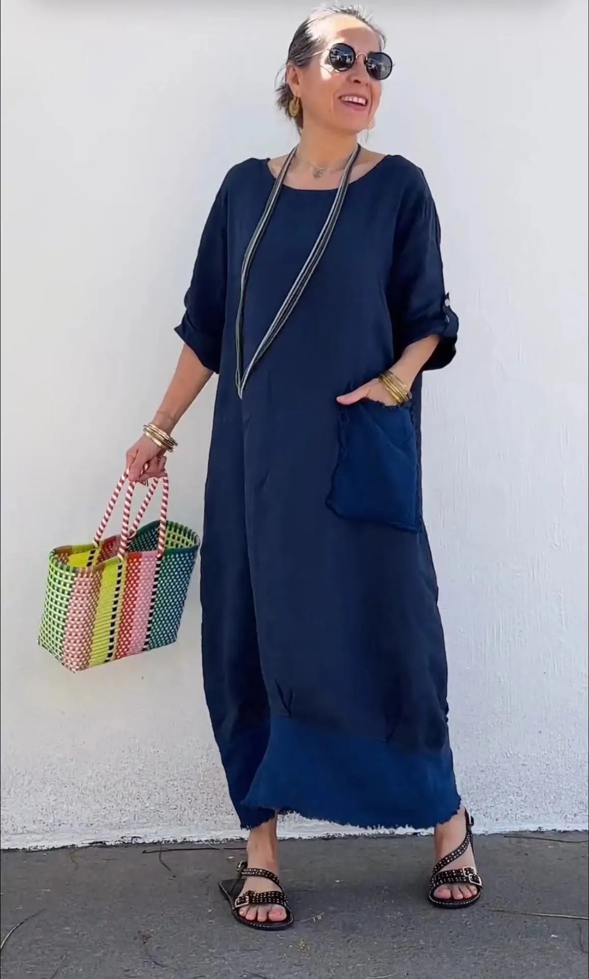 Cotton and Linen Patchwork Long Dress (Buy 2 Free Shipping)