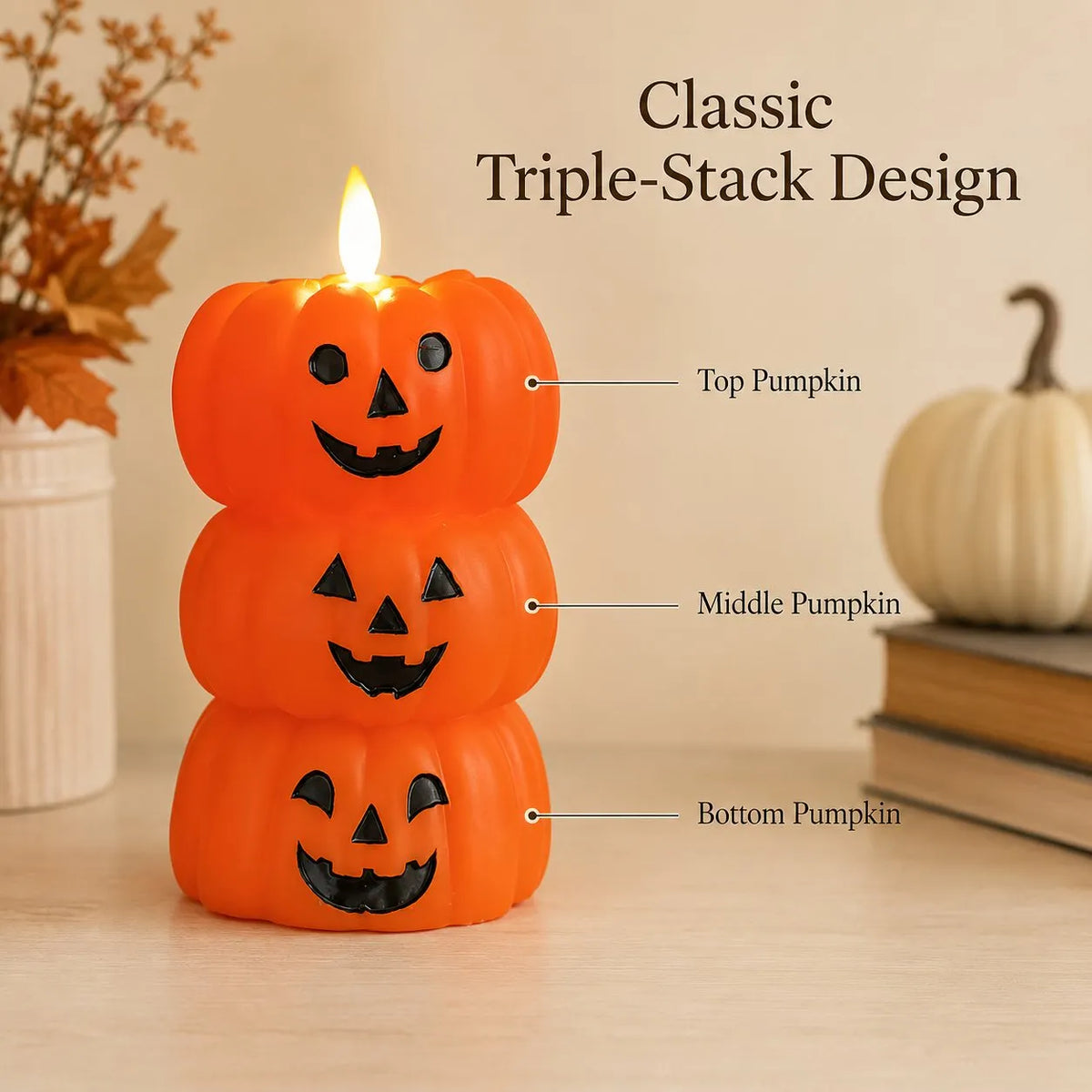 🍂🎃Flameless LED Pumpkin Stack Candle - Flickering Halloween Decor