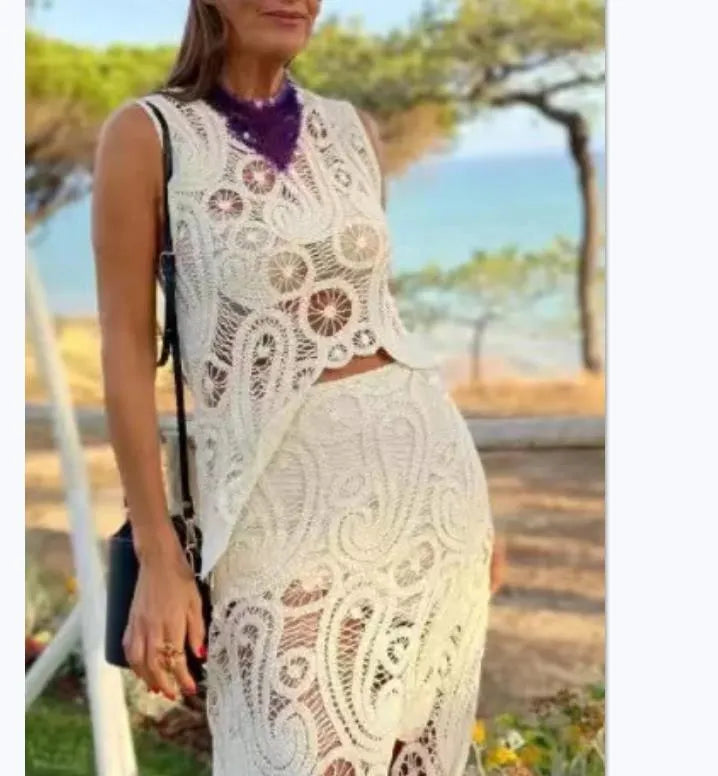 Summer Getaway Look Crochet Lace Suit