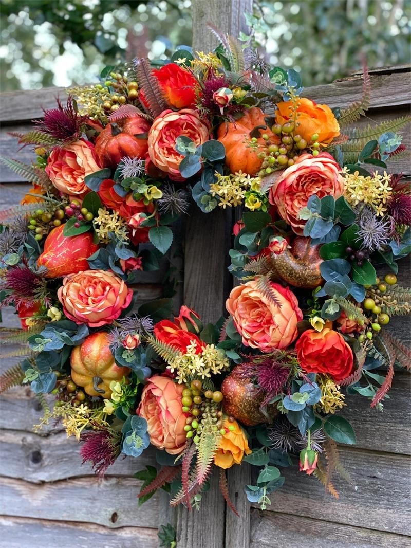 🔥HOT SALE🔥💖Last Day 49% OFF💖Fall Peony And Pumpkin Wreath - Year Round Wreath--🔥BUY 2 FREE SHIPPING