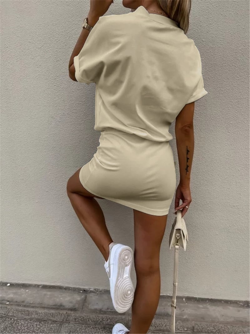 Women's Short-Sleeve Elastic Waist Bodycon Short Dress (Buy 2 Free Shipping)