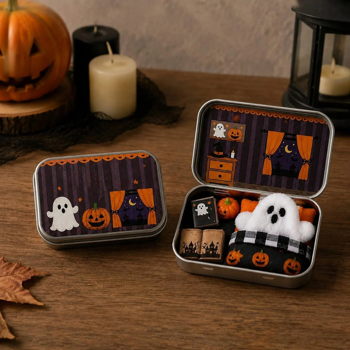🔥HOT SALE🔥Halloween Mini Ghost Tin Box Set - Cute Spooky Halloween Travel Figurine