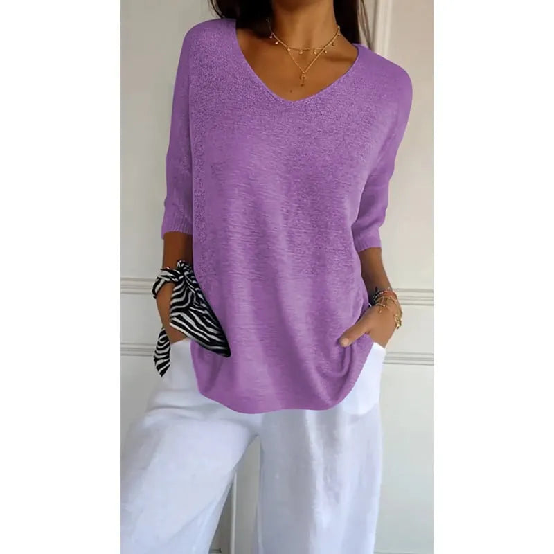 🔥Spring Sale 49% OFF - Solid Color Knitted V-neck Top