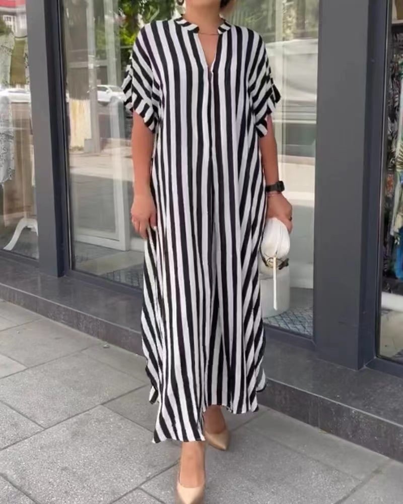 Women's V-Neck Striped Print Dress