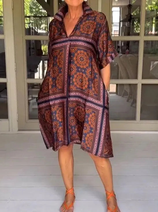Casual V-neck Printed Loose Dress