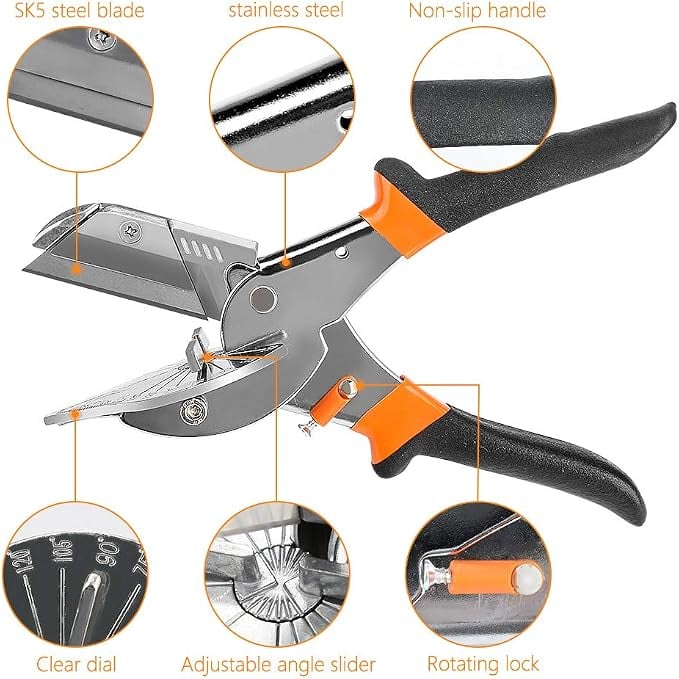 🎉 ⛏️Multi Angle Miter Shear Cutter, Stainless steel material, 45°-135° Adjustable Angle Trim Scissors Hand Tool