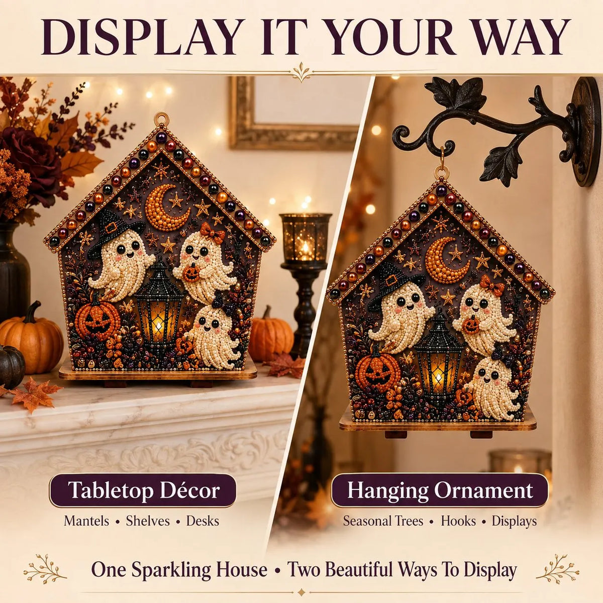 🎃 Beginner-Friendly Moonlit Wooden Cottage 3D Pearl Art Kit Collection | Complete Kit with All Tools & Step-by-Step Guide Included 💕