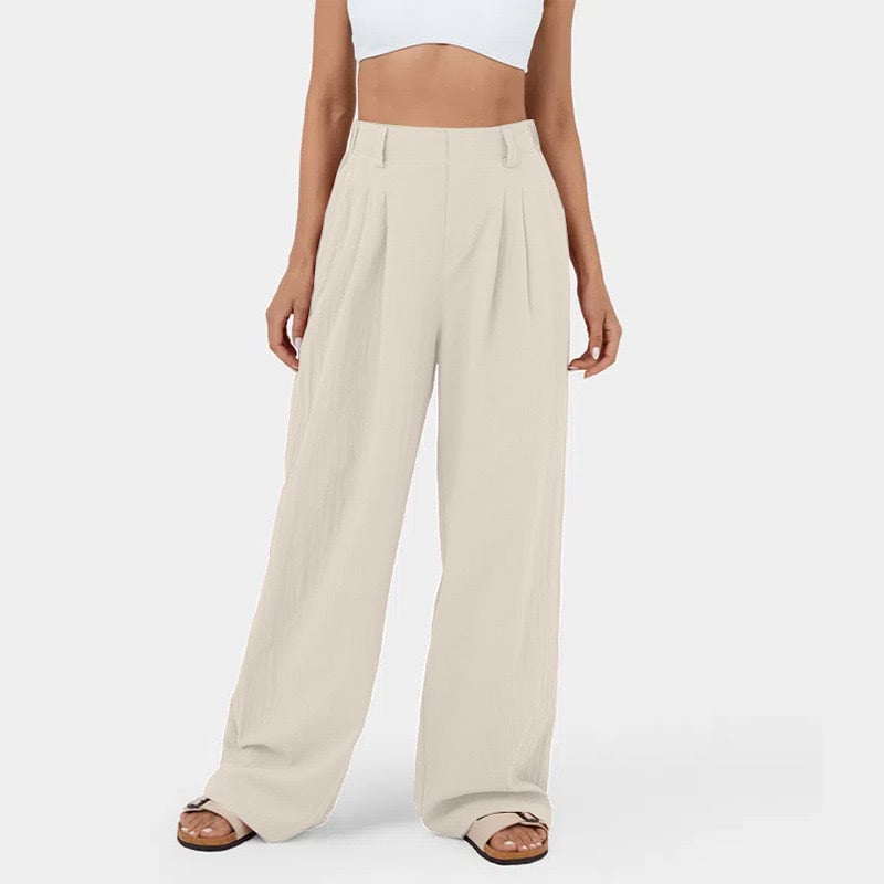 High Waisted Plicated Side Pocket Wide Leg Pants (Buy 2 Free Shipping)