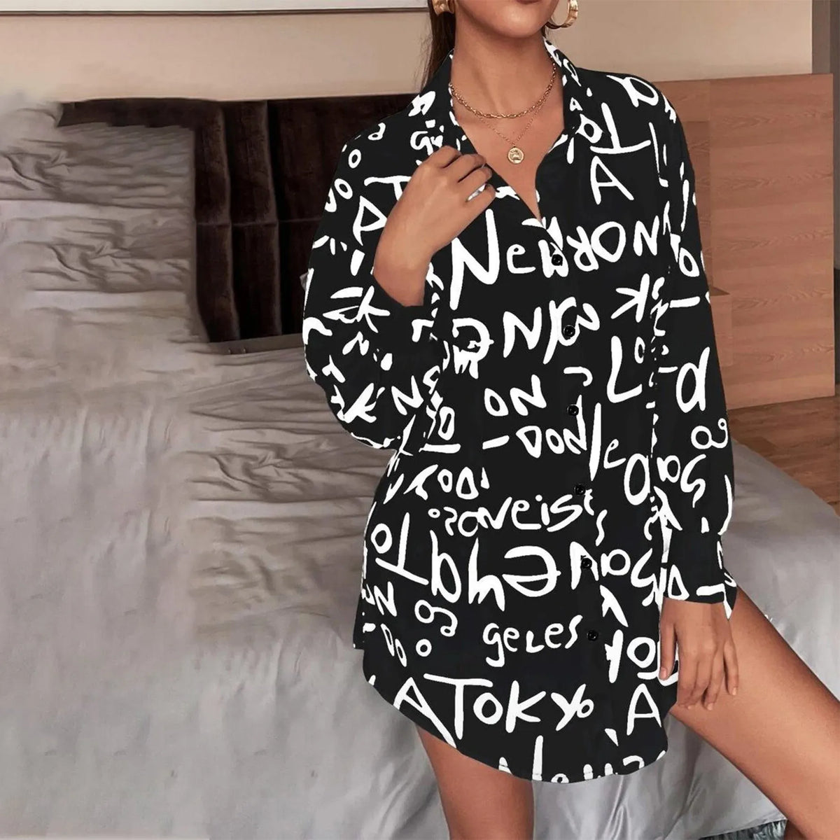 Casual letter print lapel top - buy 2 free shipping