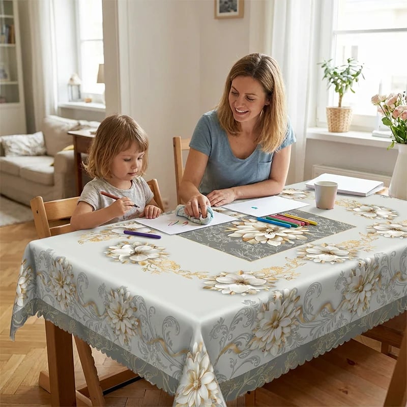 🎉⏰Elegant Waterproof Embossed Floral Tablecloth💮