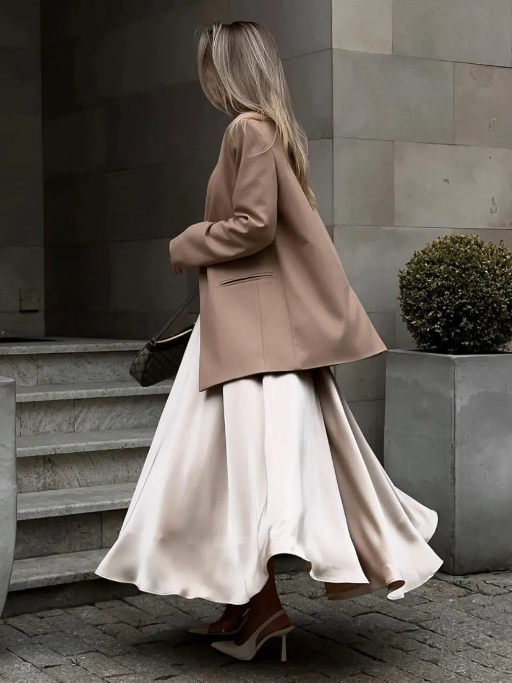 Elegant High Waist Satin Long Skirt