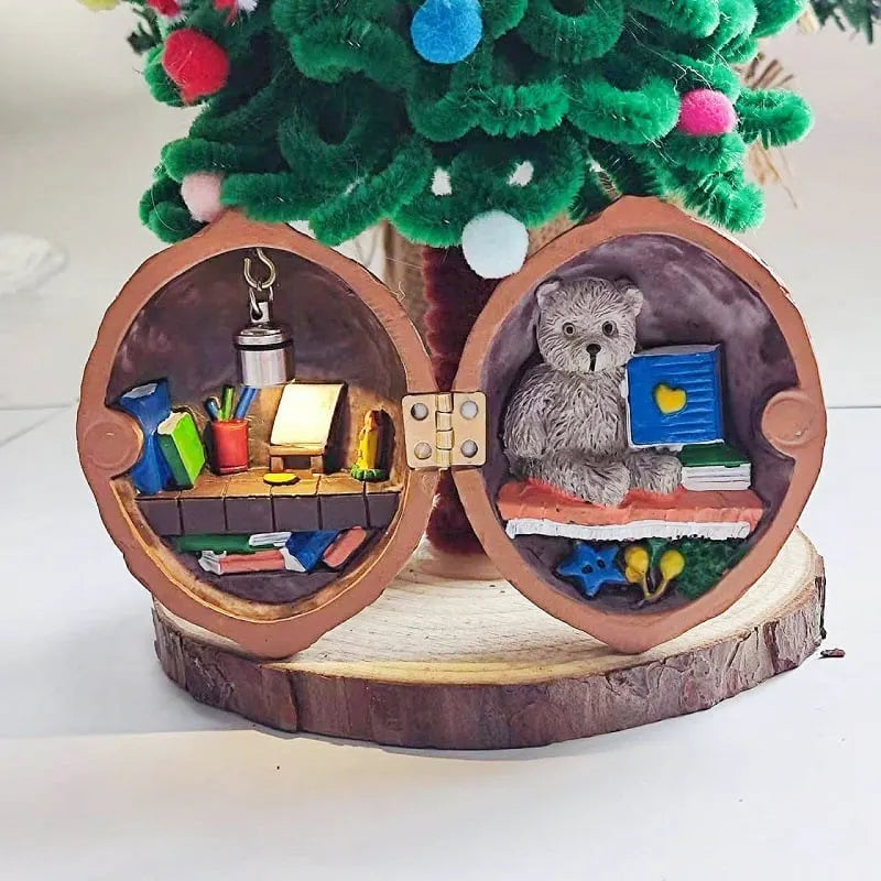 Handmade.🏠Walnut Shell Doll House--mini library, tiny World inside walnuts