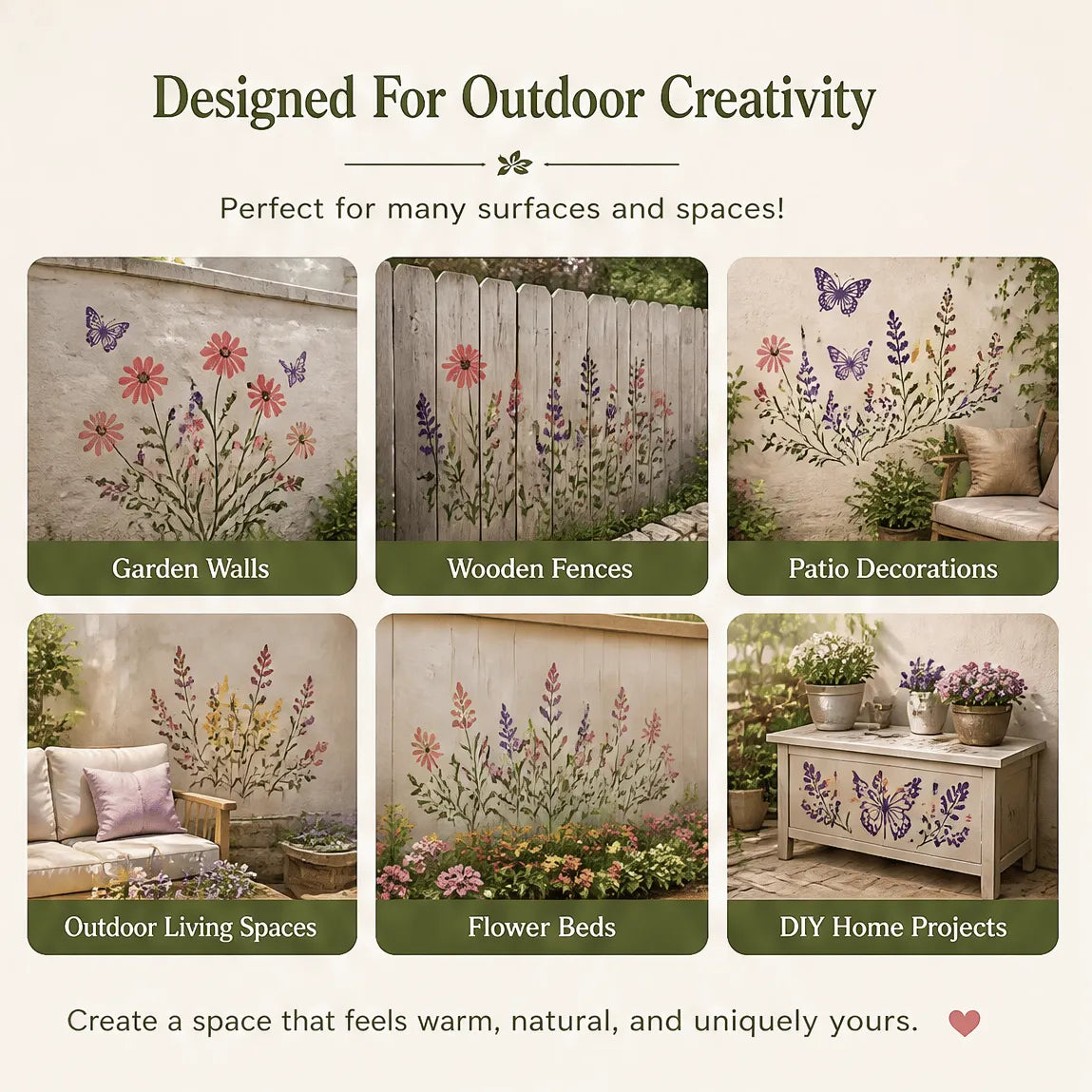 🎉🌿 Garden Wall Stencil, Reusable DIY Kit for Walls, Fences & Patios