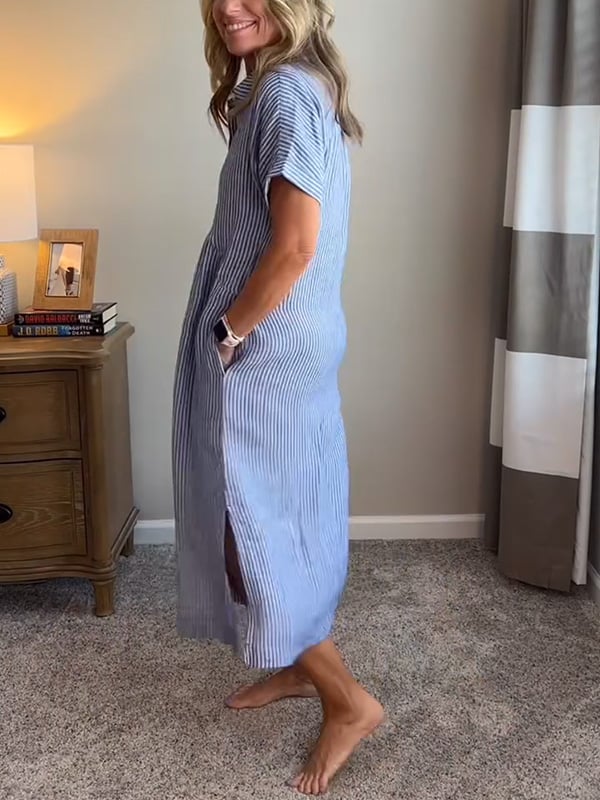 NEW🔥 Striped Lapel Button Down Shirt Dress | With Functional Pockets