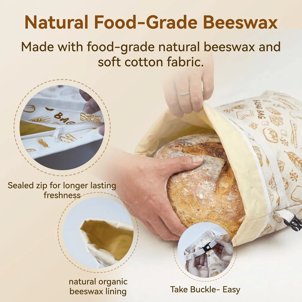 🏆#1 Bestselling - 🍞Reusable Organic Beeswax Natural Cotton Sourdough Bag, Homesteading Essentials Sourdough Bags with Sealing Zip to Keep Fresh