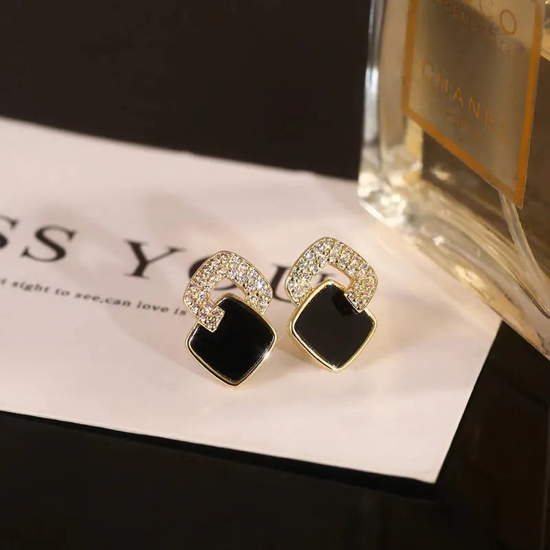 Korean Style Black Zircon Stud Earrings