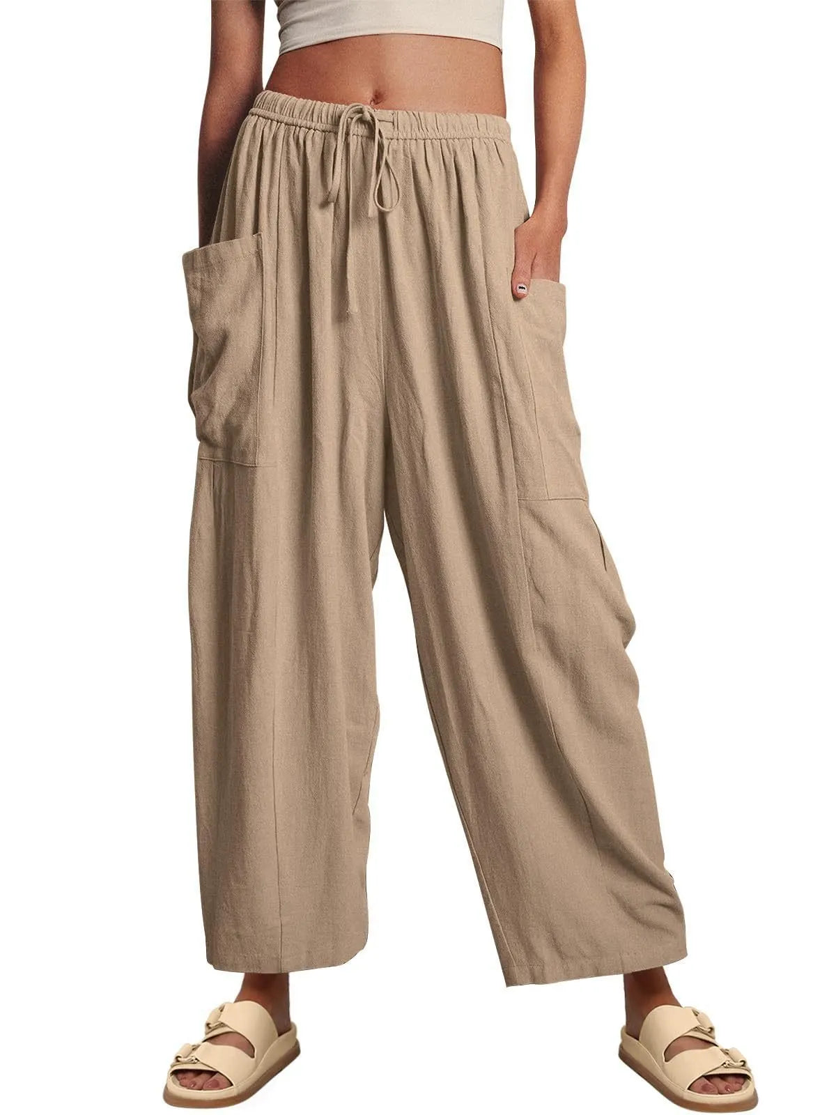 Casual Loose Drawstring Harem Pants with Pockets
