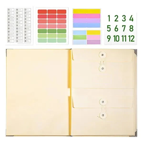 Accordion File Organizer Manila Pocket Document Folder for Passports, Birth Certificates & Important Papers, Office & Home Storage