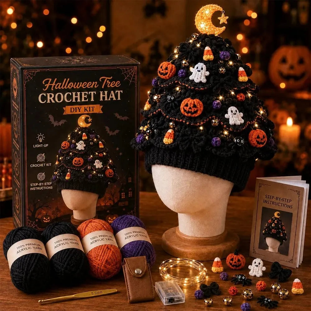 🎉🎄Beginner-Friendly Light-Up Christmas Tree Crochet Hat DIY Kit | Complete Kit with Coordinated Yarn, LED Lights & Step-by-Step Guide Included 💕