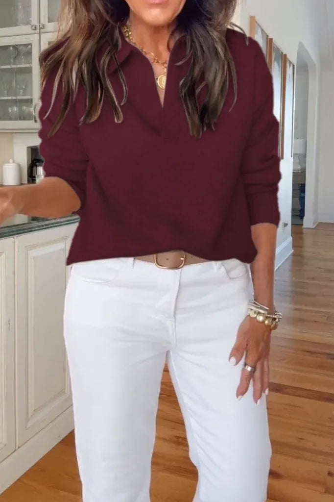 Women's Casual Solid Color V-Neck Knitted Sweater With Casual Pants