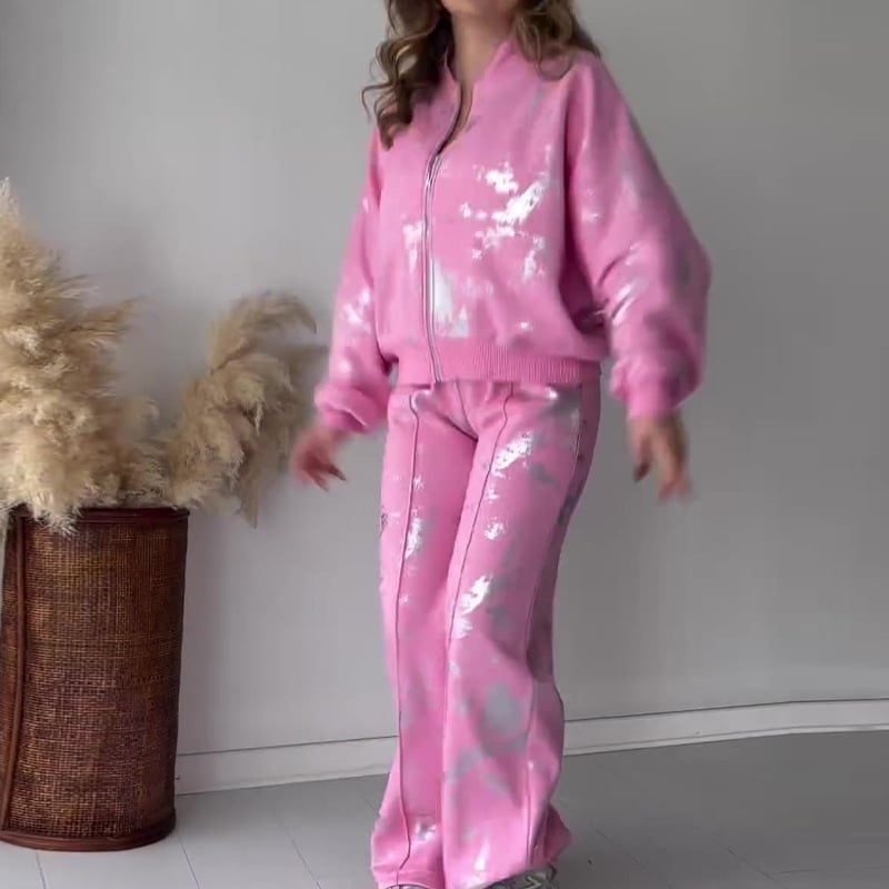 Solid Color Sequin Design Sweatshirt Set