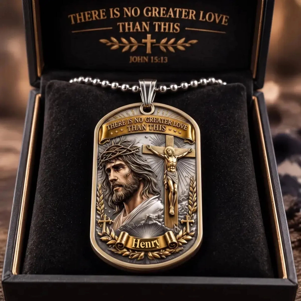 🔥HOT SALE🔥💥🏆Personalized "Greater Love" 3D Jesus Dog Tag Necklace ✝️❤️