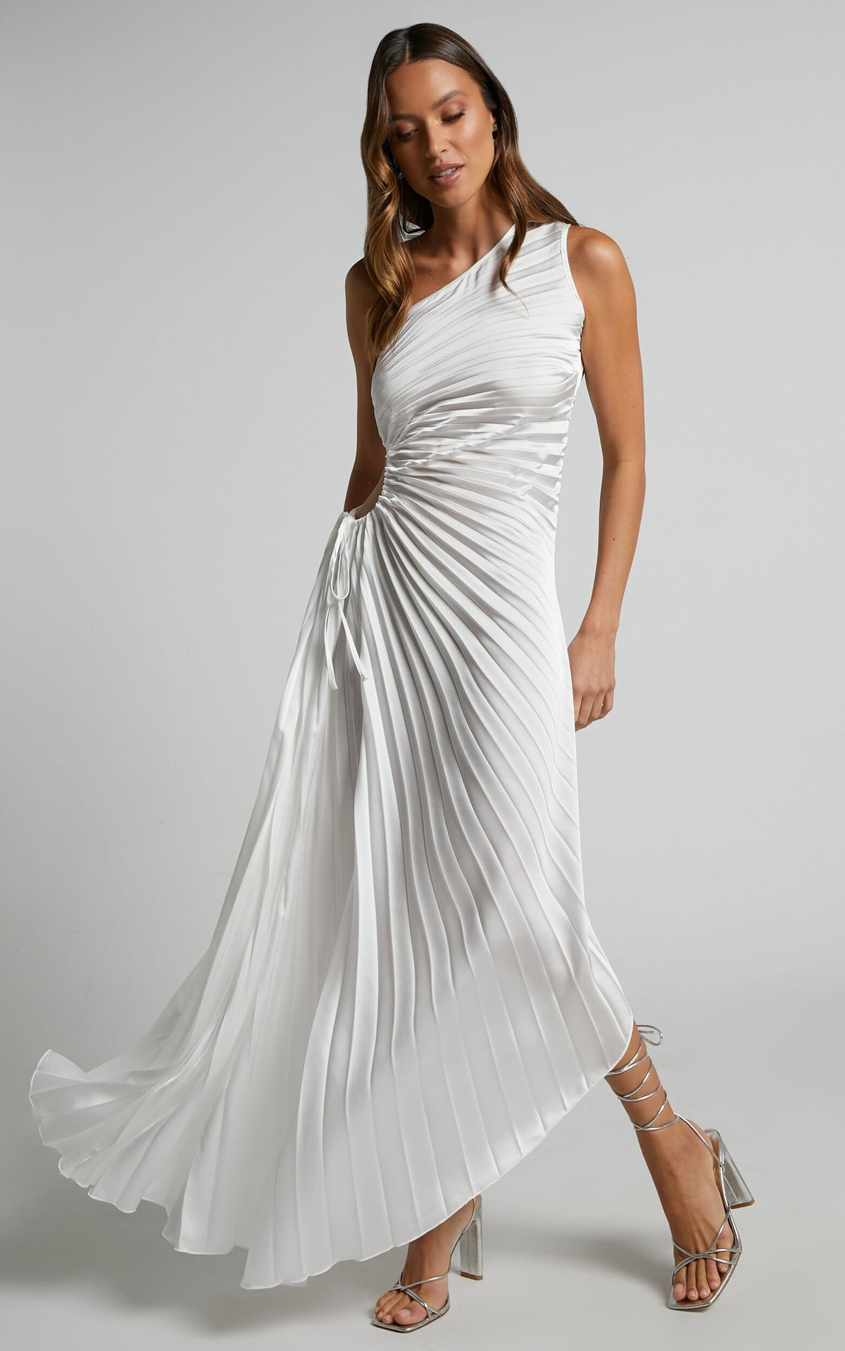 Cut-out Satin Pleated Maxi Dress