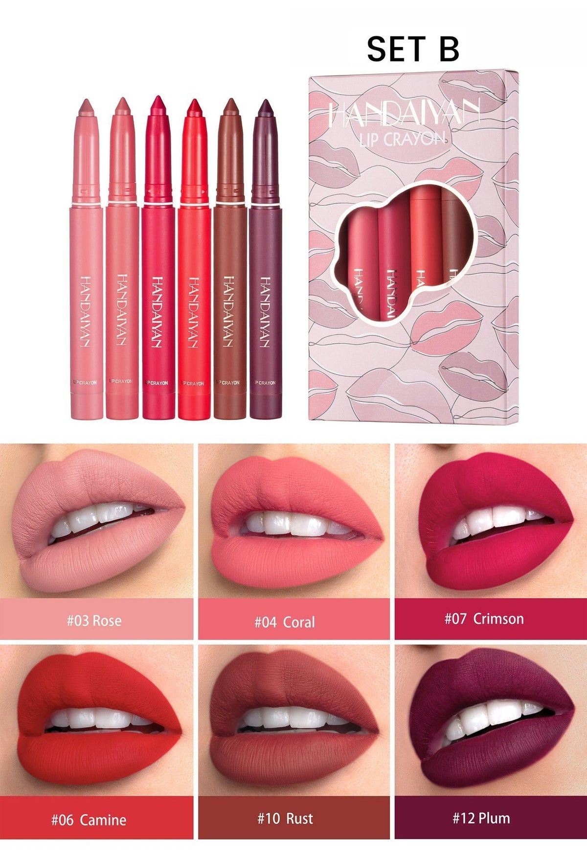 12 Color HANDAIYAN Rotating Sharpenable Matte Lipstick Pencils- Buy 2 Get 1 Free