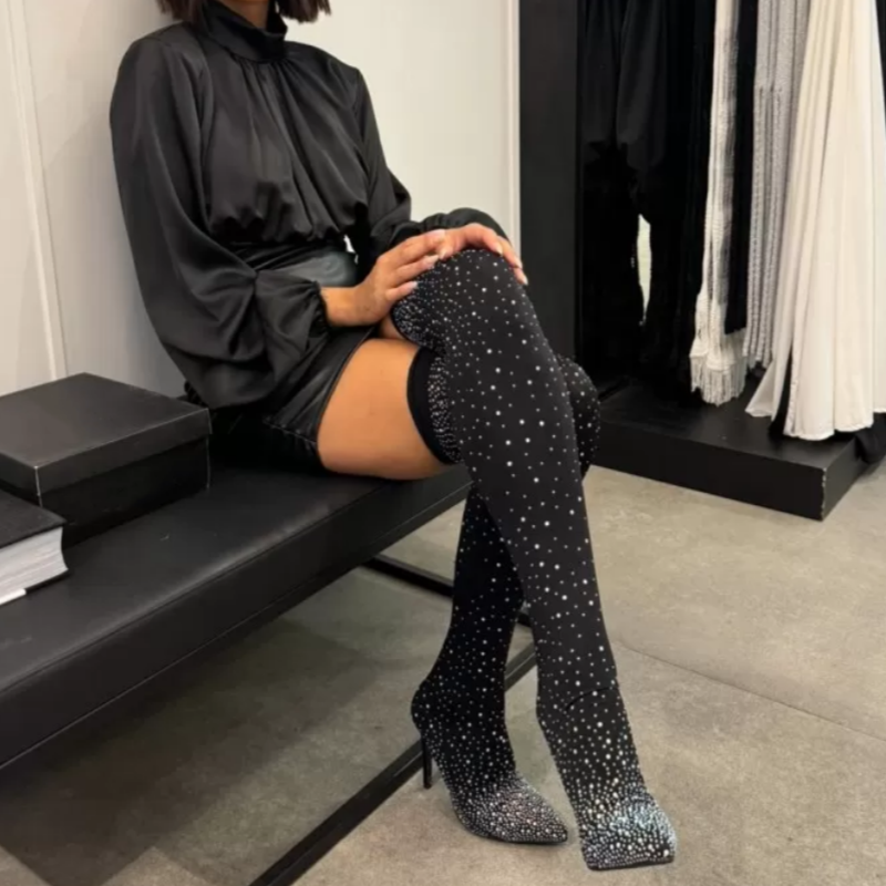 💎✨Women’s Sparkly Faux Diamonds Over-the-Knee Boots