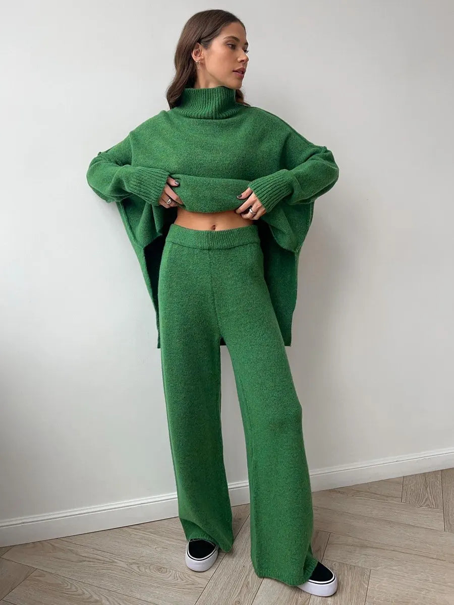 Unique Knit Top with Slit and Loose-fitting Trousers (FREE SHIPPING)