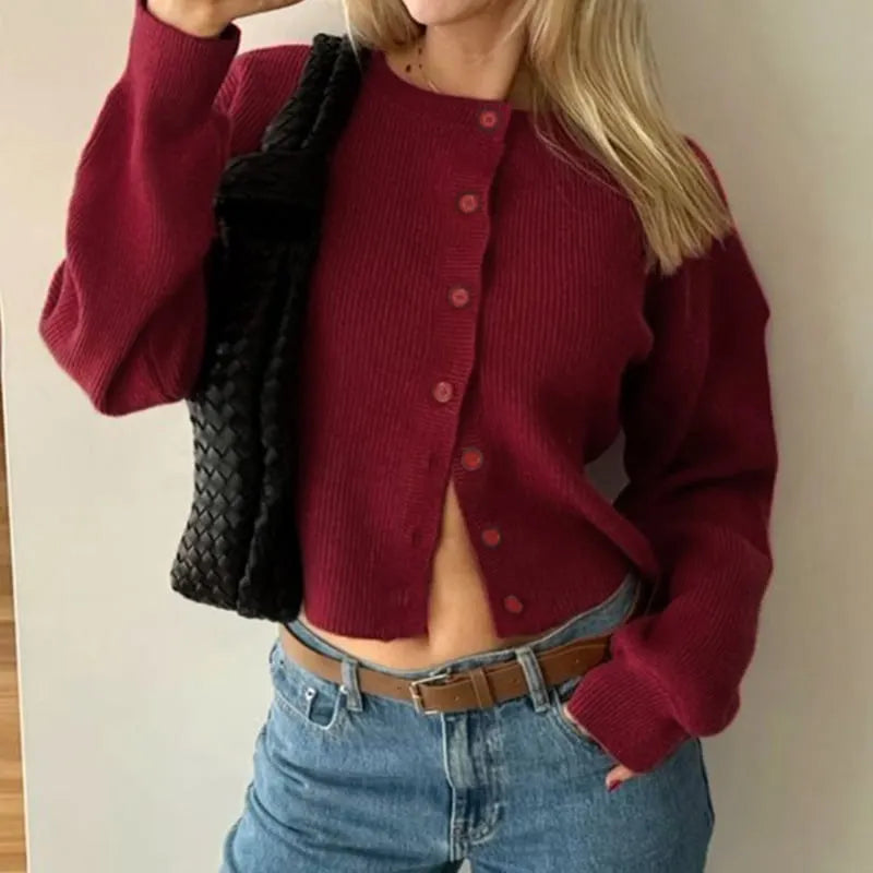 Women's Plain Button Front Cardigan