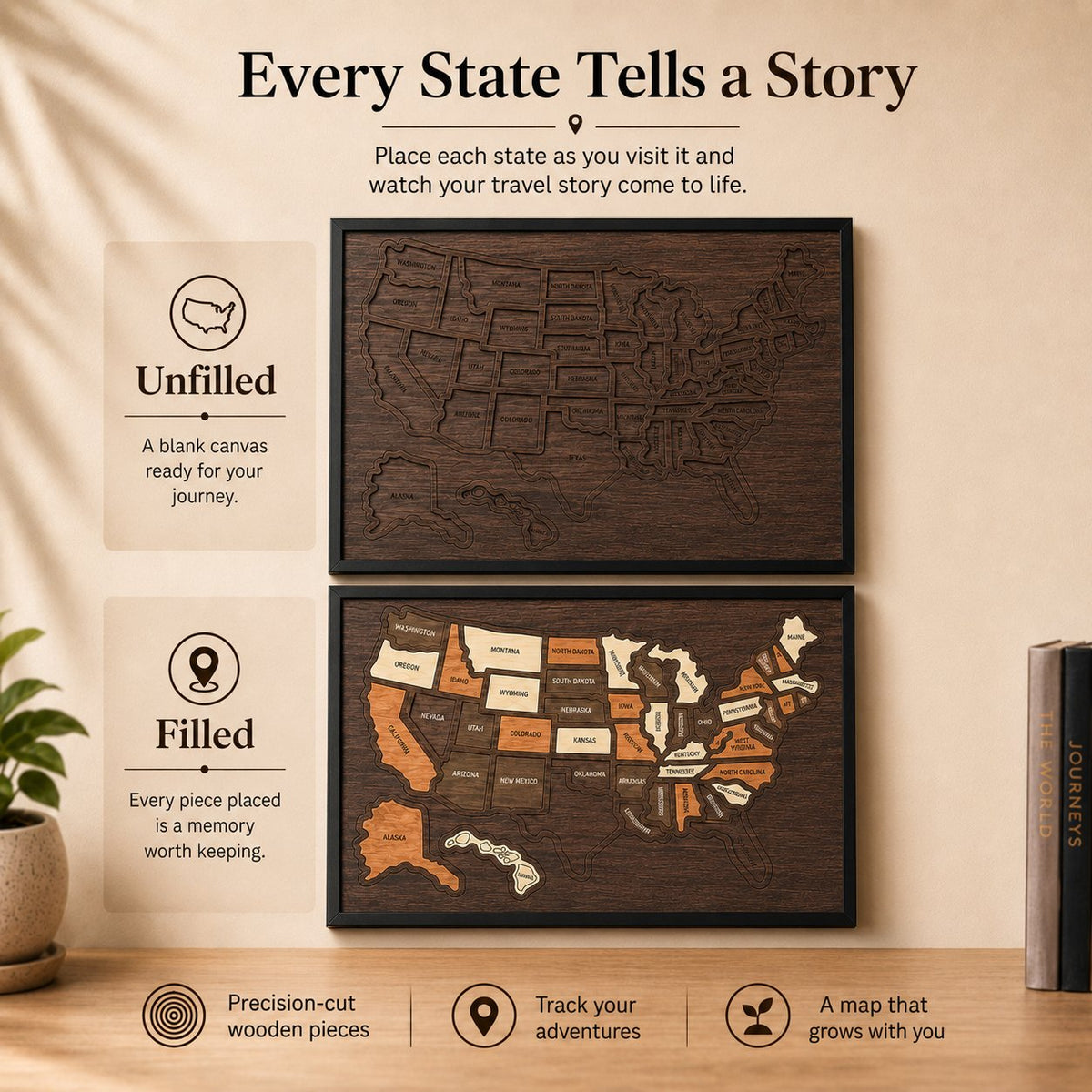 🔥LAST DAY 50% OFF - 🇺🇸 Wooden USA Travel Map Puzzle🧩A Stylish Way to Track Your Journey & Memories