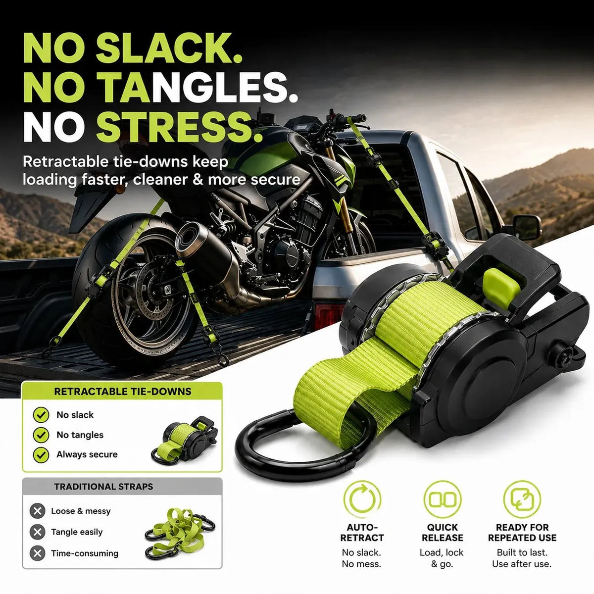 🔥HOT SALE🔥⚡Green Ratchet Straps 11.5ft – 1500LB Hold for Moves & More