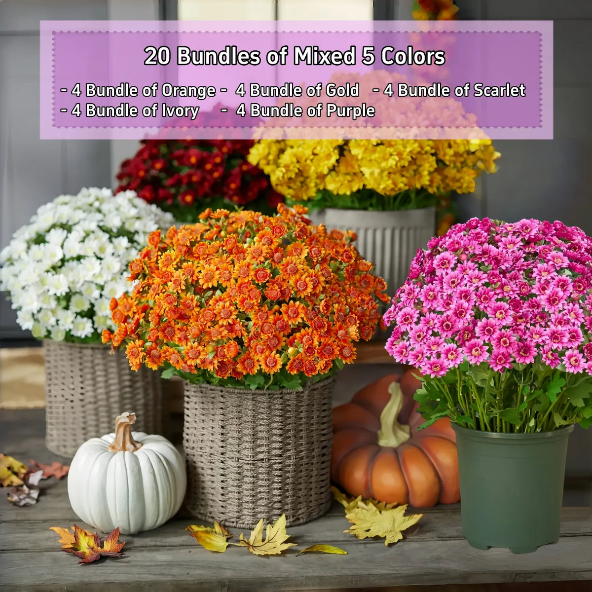 Artificial Outdoor Sunset Mums Flowers-UV resistant, Waterproof, Windproof