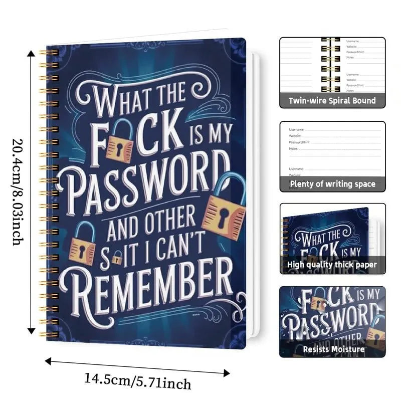 🔥HOT SALE🔥📅Funny Password Notebook - Spiral Bound with Lock Icons & Funny Security Phrases✍️