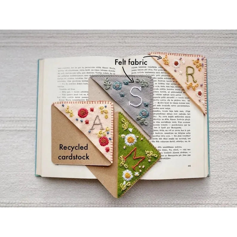THE 2ND ONE 50% OFF-Personalized hand embroidered corner bookmark