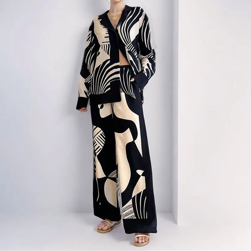 Weekend Escape Exclusive Print Contrast Trims Drape Two-Piece Set