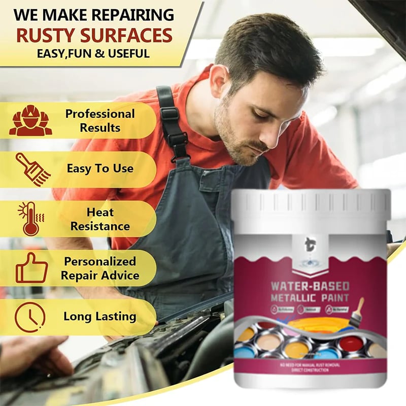 🔥HOT SALE🔥⏳Time-Limited Special⏰Rust Converter Metallic Paint – One coat stops rust, no sanding, no fumes. Dries to a sleek metal finish. Perfect for garden tools & gates. 🔨🛡️