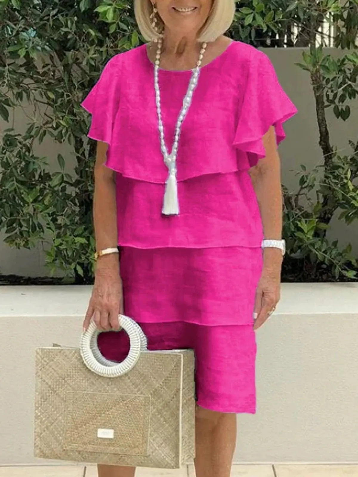 💕Limited Time 49% Off💕Ruffle Detail Short Sleeve Knee-Length Dress