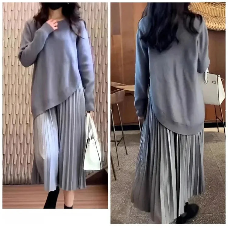 Layered Patch Knit Pleated Dress (FREE SHIPPING)