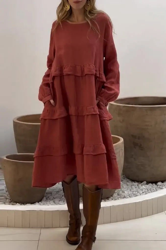 Crew Neck Ruffle Hem Dress